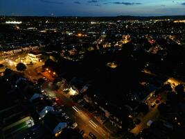 Aerial View of Illuminated Residential District of Luton City of England photo