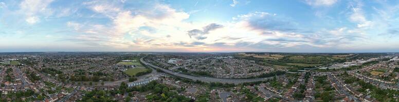 Aerial View of Residential Homes and Industrial Estate Combined at Dallow Road Near Farley Hills Luton City, England UK. The High Angle Footage Was Captured with Drone's Camera on September 7th, 2023 photo