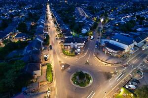 Aerial View of Illuminated Luton's  Residential Homes of England UK after Sunset During Night of Summer. Footage Was Captured with Drone's Camera on Sep 2nd, 2023 photo