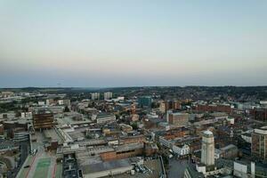 Aerial View of Illuminated Downtown Buildings, Roads and Central Luton City of England UK at Beginning of Clear Weather Night of September 5th, 2023 photo