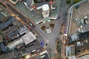 Aerial View of Illuminated Downtown Buildings, Roads and Central Luton City of England UK at Beginning of Clear Weather Night of September 5th, 2023 photo