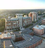 Vertical Aerial Panoramic of British Tourist Attraction at Sea View of Bournemouth City of England Great Britain UK. High Angle Image Captured with Drone's Camera on September 9th, 2023 During Sunset photo