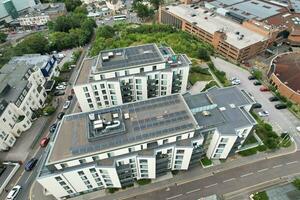 Ariel Footage of Attractive Tourist Destination at Bournemouth City Sandy Beach and Ocean of England Great Britain, Aerial Footage Captured with Drone's Camera on August 23rd, 2023 During sunny Day. photo