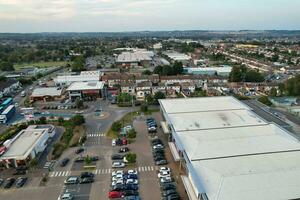 Aerial View of Residential Real Estate with Industrial Estate Combined District of North of Luton City of England, Great Britain, UK.  Footage Was Captured with Drone's Camera on September 7th, 2023 photo