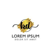 KD Initial Handwriting gold Brush Template Design vector