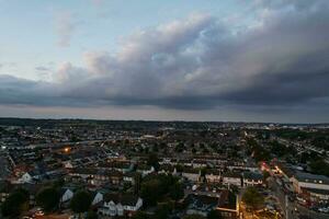 Aerial View of Illuminated Luton's  Residential Homes of England UK after Sunset During Night of Summer. Footage Was Captured with Drone's Camera on Sep 2nd, 2023 photo