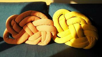 colorful pillows on a sofa at morning video