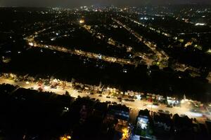 High Angle View of Luton City and Road with Some Traffic During Midnight. photo