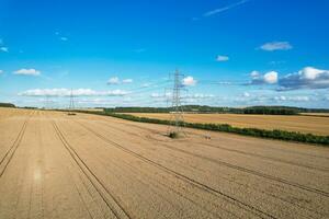 High Angle Footage of British Agricultural Farms at Countryside Landscape Nearby Luton City of England Great Britain of UK. Footage Was Captured with Drone's Camera on August 19th, 2023 photo