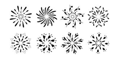 Black simple fireworks set isolated on white background vector