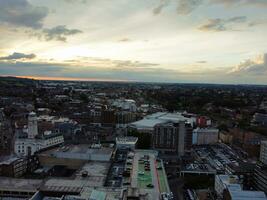 High Angle View of South East Downtown and Central Luton City and Commercial District During Sunset. The Image Was Captured With Drone's Camera on September 1st, 2023 photo