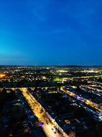 Aerial View of Illuminated Residential District of Luton City of England photo