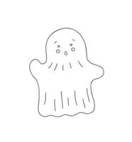 Little cute outline ghost with face emotions vector illustration doodle spooky simple fancy character for Halloween holiday celebrations, banner, fairy tale character decor
