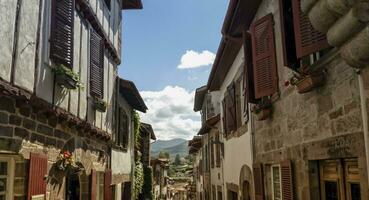 Street and houses in old Saint-Jean-Pied-de-Port, France photo