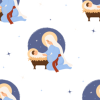 Christmas seamless pattern. Virgin Mary with Jesus Christ in manger png