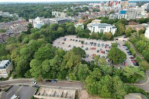 Ariel Footage of Attractive Tourist Destination at Bournemouth City Sandy Beach and Ocean of England Great Britain, Aerial Footage Captured with Drone's Camera on August 23rd, 2023 During sunny Day. photo