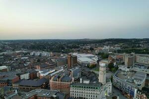 Aerial View of Illuminated Downtown Buildings, Roads and Central Luton City of England UK at Beginning of Clear Weather Night of September 5th, 2023 photo