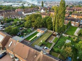 Aerial View of Residential Real Estate with Industrial Estate Combined District of North of Luton City of England, Great Britain, UK.  Footage Was Captured with Drone's Camera on September 7th, 2023 photo