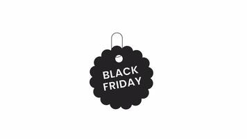 Black friday round wavy edge bw outline 2D promotional animation. Hanging monochrome linear cartoon 4K video, promo special offer. Friday sale animated marketing sticker isolated on white background video