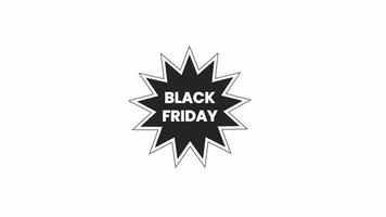 Sunburst black friday bw outline 2D promotional animation. Burst shape with indented edges monochrome linear cartoon 4K video, promo special offer. Animated sticker isolated on white background video