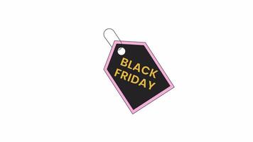 Black friday sale tag line 2D offer sticker animation. Weekend shopping advertising commercial flat colorful cartoon 4K video, alpha channel. Hanging pricetag animated badge tag on white background video