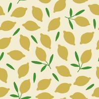 Vector seamless pattern with lemons on beige background. Juicy fruits pattern.