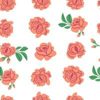 Cute vector pattern with roses on white background. Spring simple flowers pattern