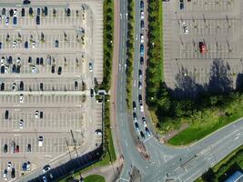 Aerial view of Modern Football Stadium MK Don at Milton Keynes City of England United Kingdom, The Footage Was captured on August 21st, 2023 During Bright sunny Day with Drone's Camera photo