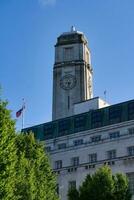 Low Angle View of Central luton City and Downtown Buildings Near Central Railway Station of Luton Town, England Great Britain UK. The Image Captured on Clear sunny Day of June 2nd, 2023 photo