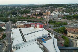 Aerial View of Illuminated Downtown Buildings, Roads and Central Luton City of England UK at Beginning of Clear Weather Night of September 5th, 2023 photo