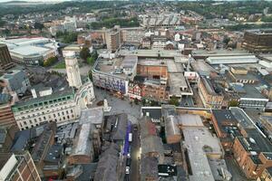 Aerial View of Illuminated Downtown Buildings, Roads and Central Luton City of England UK at Beginning of Clear Weather Night of September 5th, 2023 photo