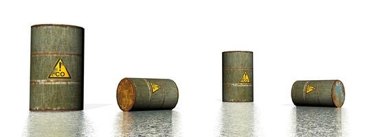 Four grey metallic carbon monoxide barrels - 3D render photo
