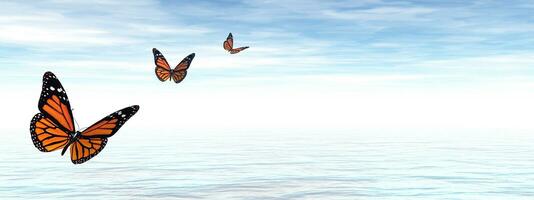 Butterflies flying to the horizon - 3D render photo