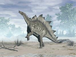 Stegosaurus dinosaur in the desert - 3D render photo