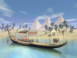 Egyptian sacred barge with throne - 3D render photo