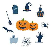 elementos de diseño de halloween. cliparts de halloween con símbolos tradicionales, perfectos para invitación de fiesta, tarjeta de saludo, volante, pancarta, afiche. ilustración vectorial vector
