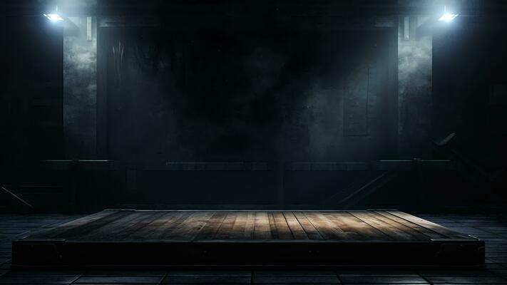 Darkroom background with a platform to showcase, product products marketing  concept, AI Generated