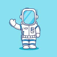 Free design waving astronaut cartoon vector illustration icon mascot logo. futuristic technology character concept