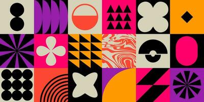 Geometric bauhaus mosaic seamless pattern. Abstract vector for web banner, business presentation, branding, card, invitation, poster, cover, textile print.