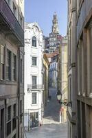 Scene of a deserted street in downtown Porto in the morning photo