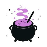 Cauldron with purple witch poison. vector