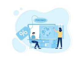 global márketing estrategia en línea Tienda concepto plano ilustración vector
