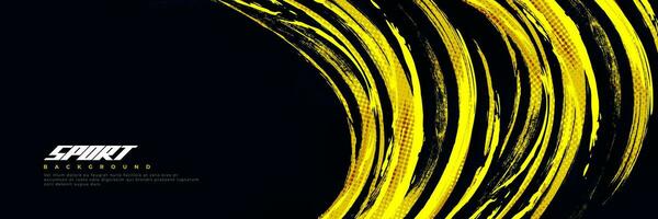 Black and Yellow Brush Background with Halftone Effect Isolated on Black Background. Sport Background with Grunge Style. Scratch and Texture Elements For Design vector