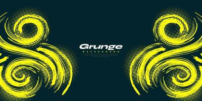 resumen grunge antecedentes con amarillo pincelada ilustración y trama de semitonos efecto. deporte bandera. rasguño y textura elementos para diseño vector