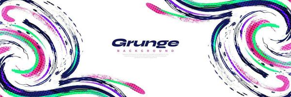 Abstract and Colorful Grunge Brush Background with Halftone Effect. Brush Stroke Illustration for Banner, Poster, or Sports Background. Scratch and Texture Elements For Design vector