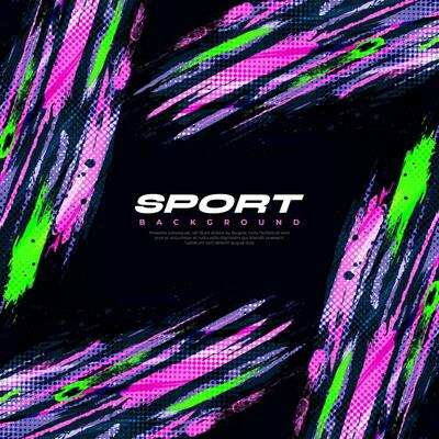 Abstract and Colorful Brush Background with Halftone Effect. Sport Banner. Brush Stroke Illustration. Scratch and Texture Elements For Design