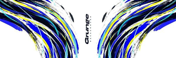 Abstract Blue Black and Yellow Brush Background with Halftone Effect. Sport Background. Brush Stroke Illustration for Banner or Poster. Scratch and Texture Elements For Design vector