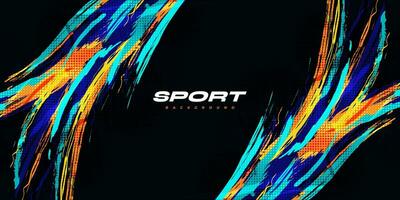 Abstract and Colorful Brush Background with Halftone Effect. Sport Banner. Brush Stroke Illustration. Scratch and Texture Elements For Design vector