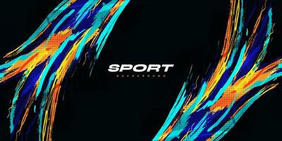 Abstract and Colorful Brush Background with Halftone Effect. Sport Banner. Brush Stroke Illustration. Scratch and Texture Elements For Design vector