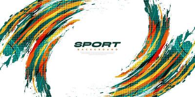 Abstract and Colorful Brush Background with Halftone Effect. Sport Banner. Brush Stroke Illustration. Scratch and Texture Elements For Design vector